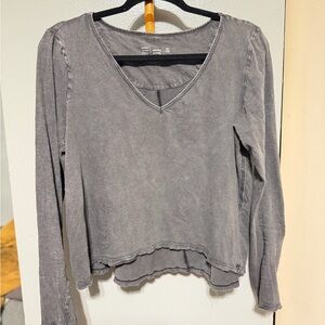 Anthropologie Gray V-Neck Long Sleeve Top